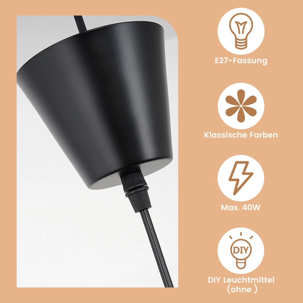 ZMH Lampada a Sospensione Moderna a LED Nero E27 60 cm per Sala da Pranzo