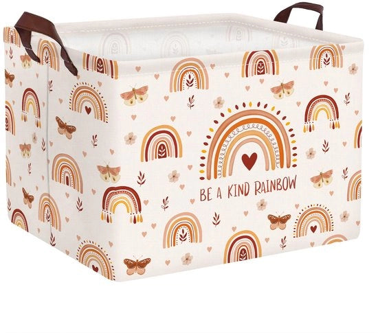 Opbergmand Regalo per Bambina con Stampa Vlinder, 40x30x30 cm, Acquastato, Materiale Stoffa, Forma Reclinata