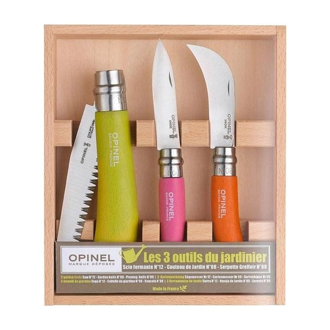 Opinel Garden Set da Giardinaggio 3 Pezzi Seghetto Coltello Roncola Manico Legno Faggio Virobloc