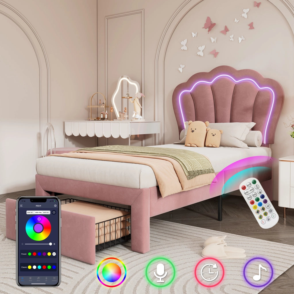 letto singolo velluto rosa 90 x 190 cm