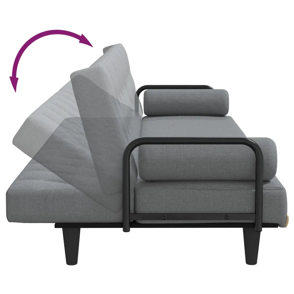 Divano Letto con Braccioli Grigio Chiaro in Tessuto 351937