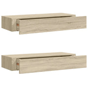 2 pz Scaffali con Cassetti da Parete | Mensola sospesa Rovere 60x23,5x10 cm MDF