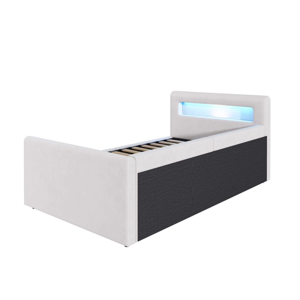 Letto imbottito per bambini 90x200 cm con LED, USB e vano contenitore