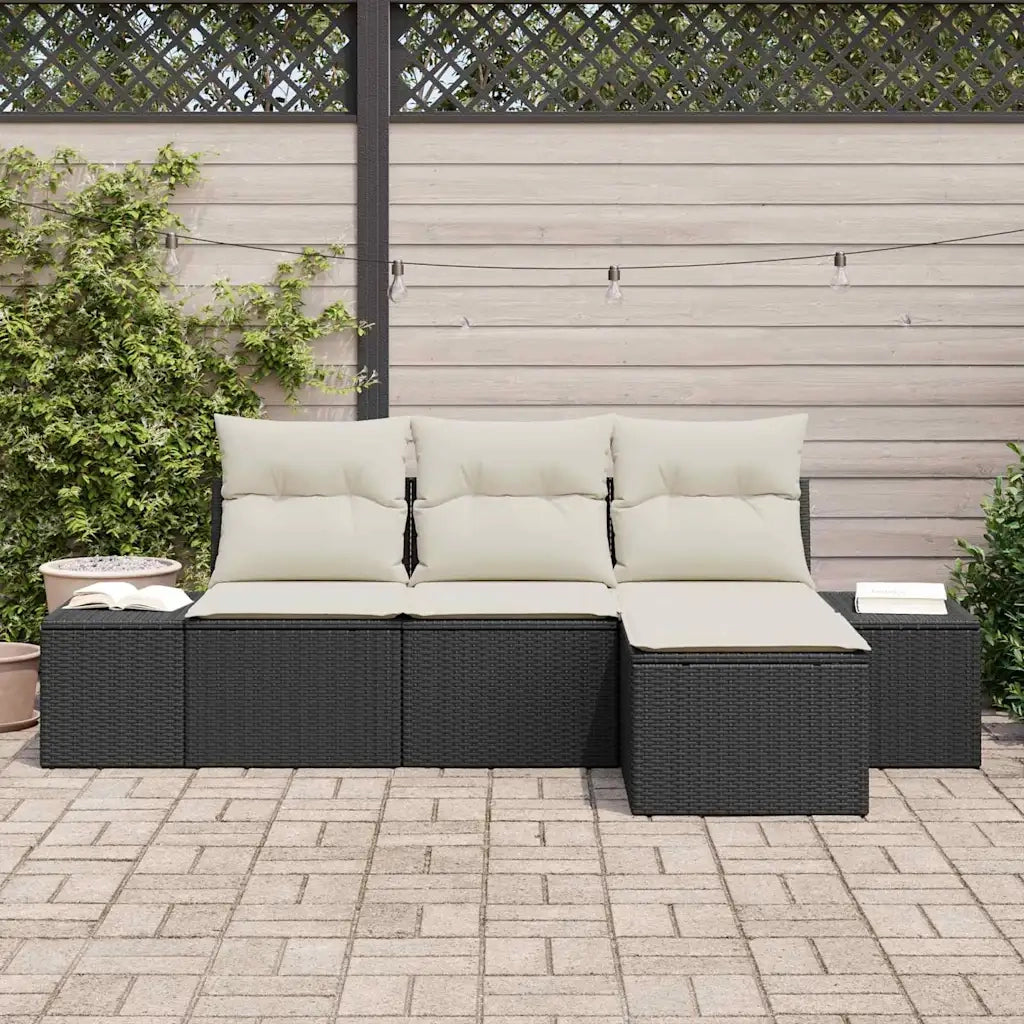Set Divano da Giardino con cuscino 4 pcs Nero polyrattan 3347007