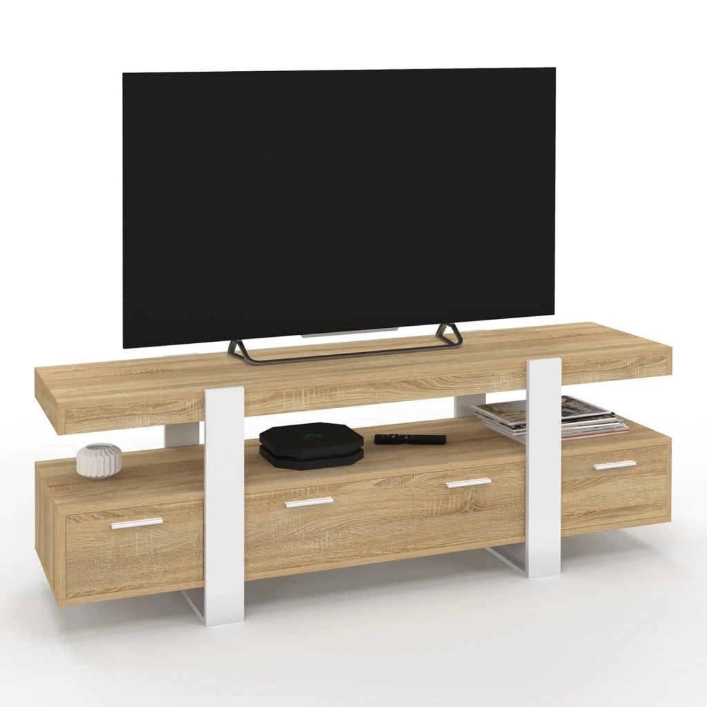 IDMarket - Porta TV PHOENIX 140 cm con cassetti in legno e bianco
