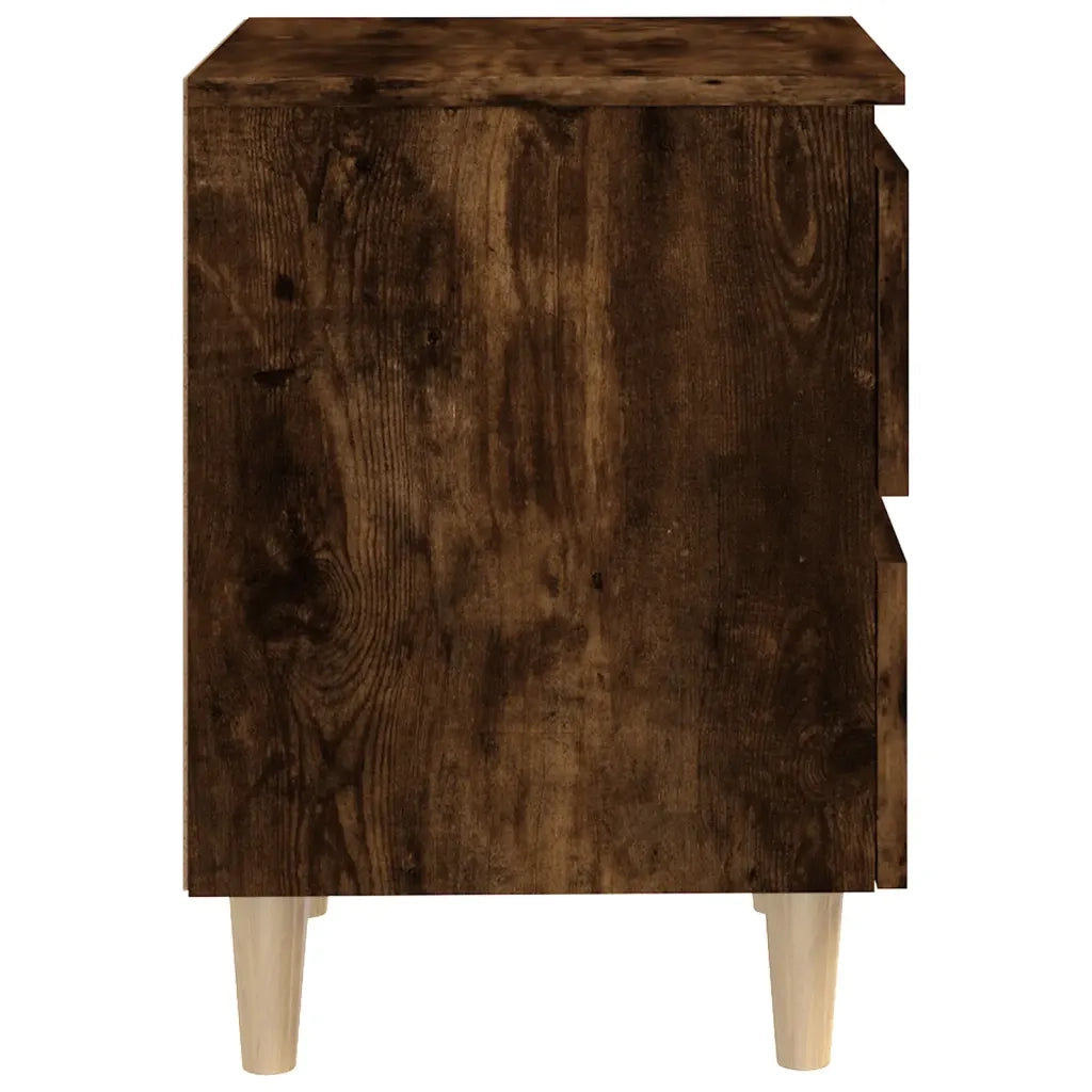 Comodino con Gambe in Legno Massello Rovere Fumo 40x35x50 cm 813122