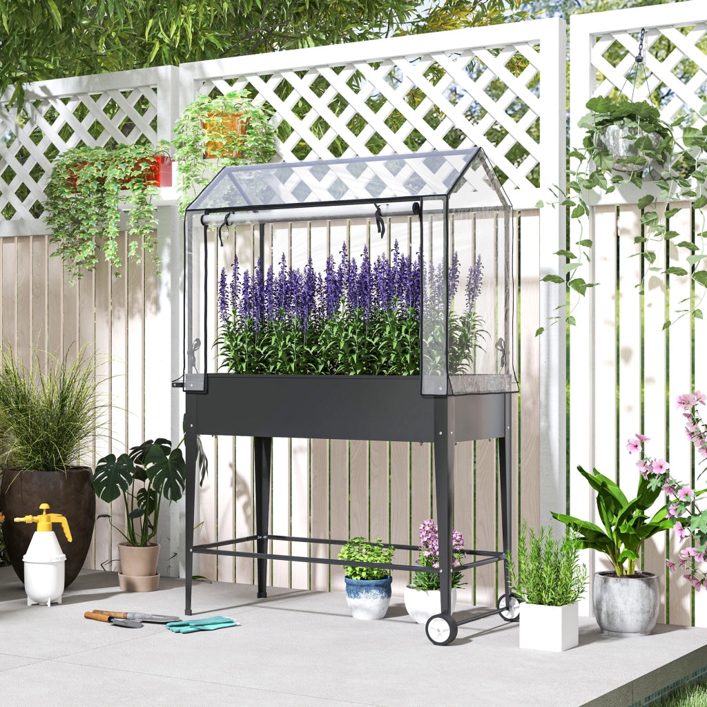 Fioriera rialzata su ruote con telo PVC ¨C Xylo ¨C Nero 100x45x152 cm foro drenaggio