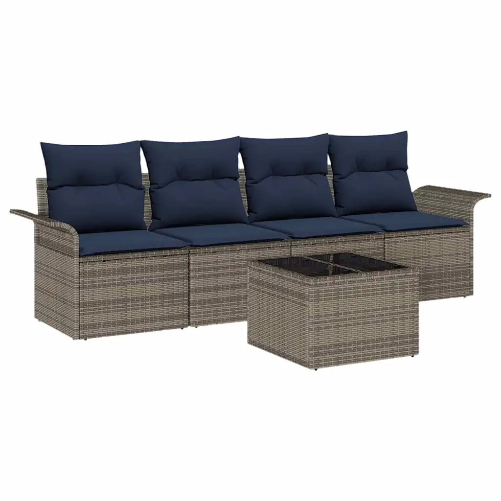 Set Divano da Giardino 5 pcs Grigio e Blu Navy polyrattan 3353904