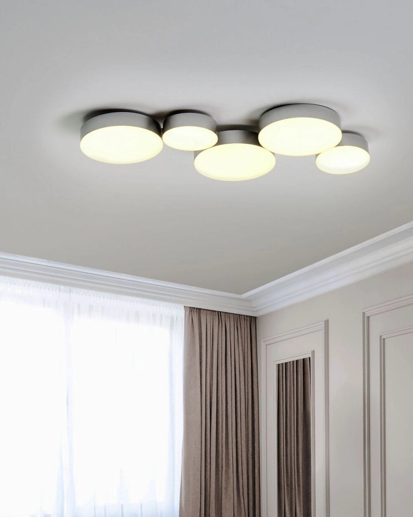 Plafoniera in metallo argento con 5 fuochi e LED integrati stile moderno contemporaneo soggiorno