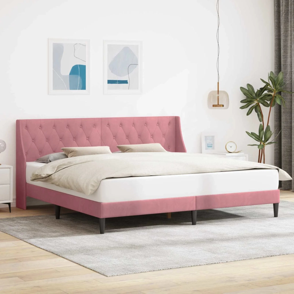 Letto matrimoniale | Letto per adulti | Struttura del letto con testiera Rosa 180 x 200 cm Velluto