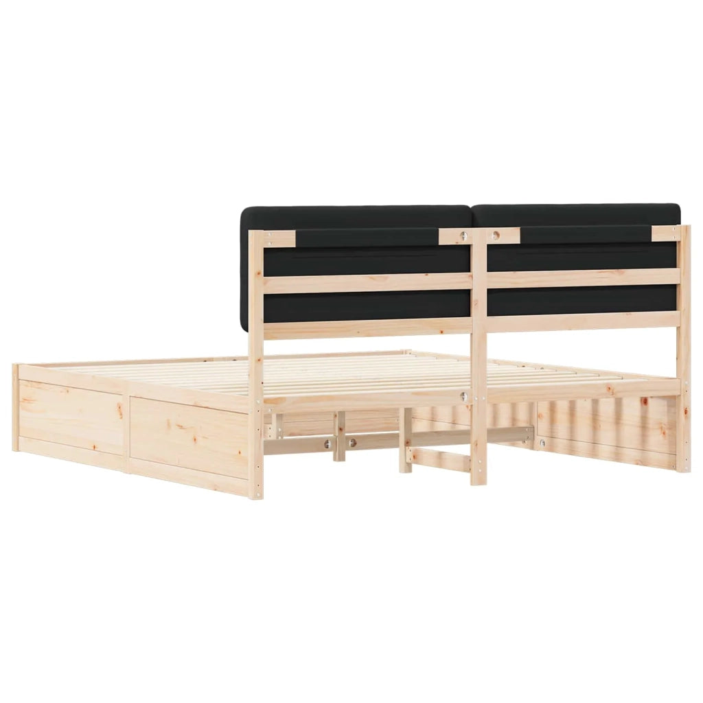 Letto con Testiera Rivestita Nero 180 x 200 cm Pino massello