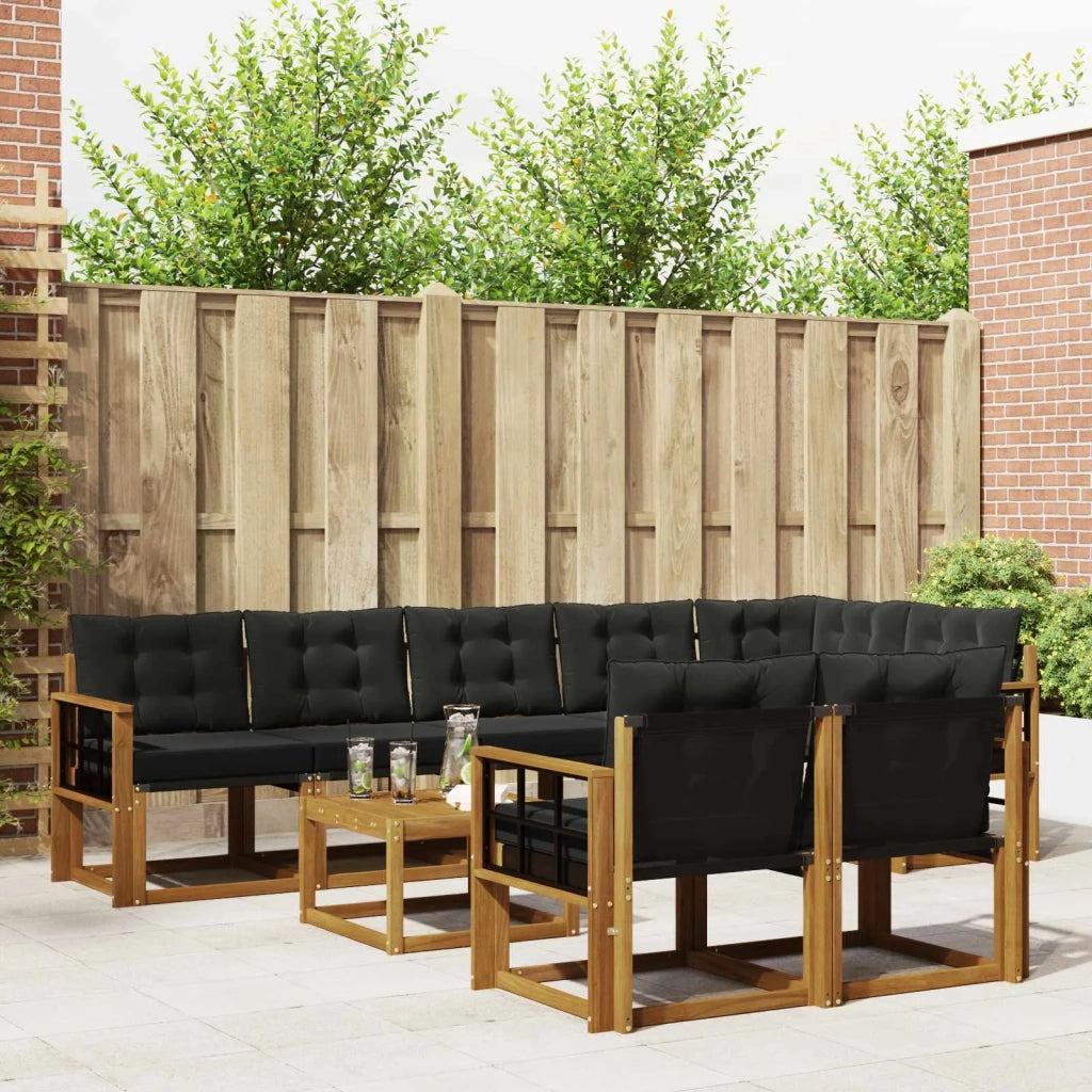 Set di divani da esterno con cuscino 9 pcs Naturale e Nero 3368815