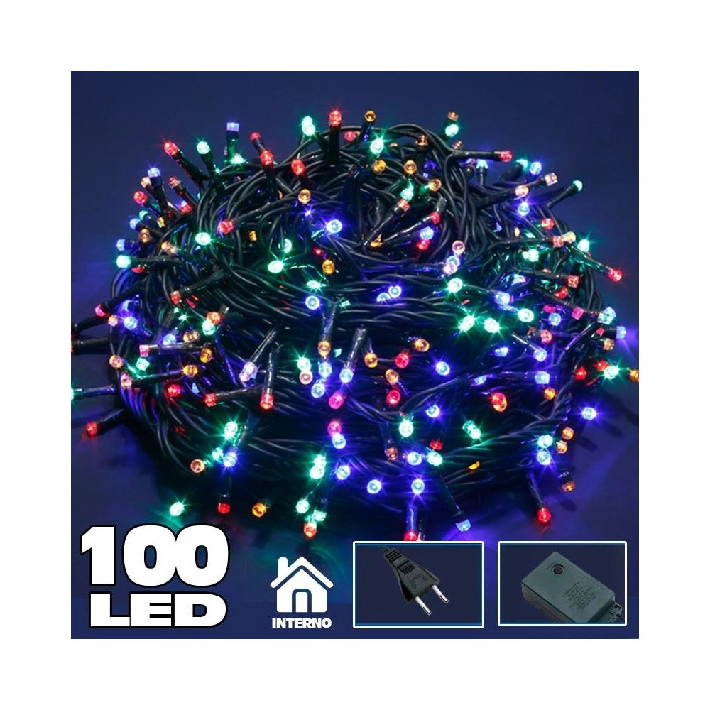 Trade Shop - Catena Luminosa 100 Luci Led Lucciole Multicolor Con Controller 8 Funzioni -