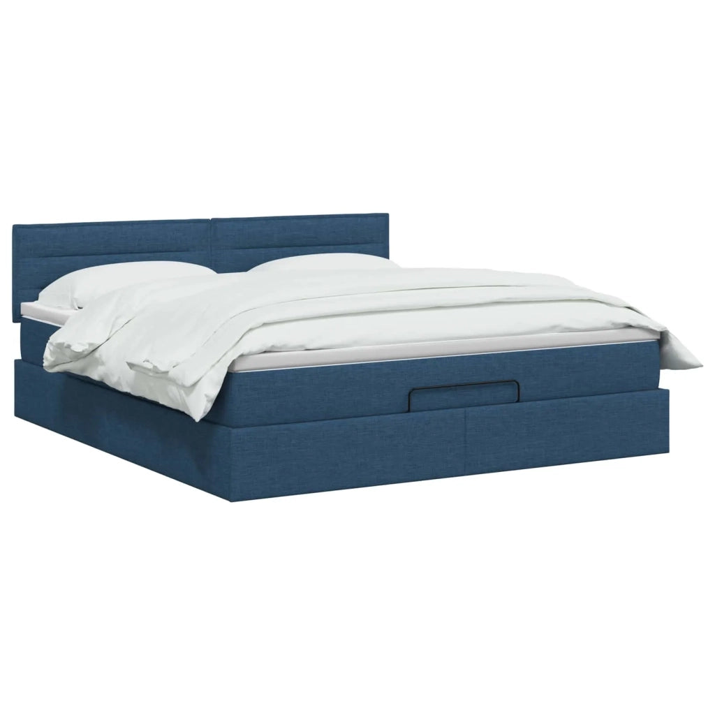 Letto Ottomano con Materasso e LED Blu 180 x 200 cm Tessuto 3456849