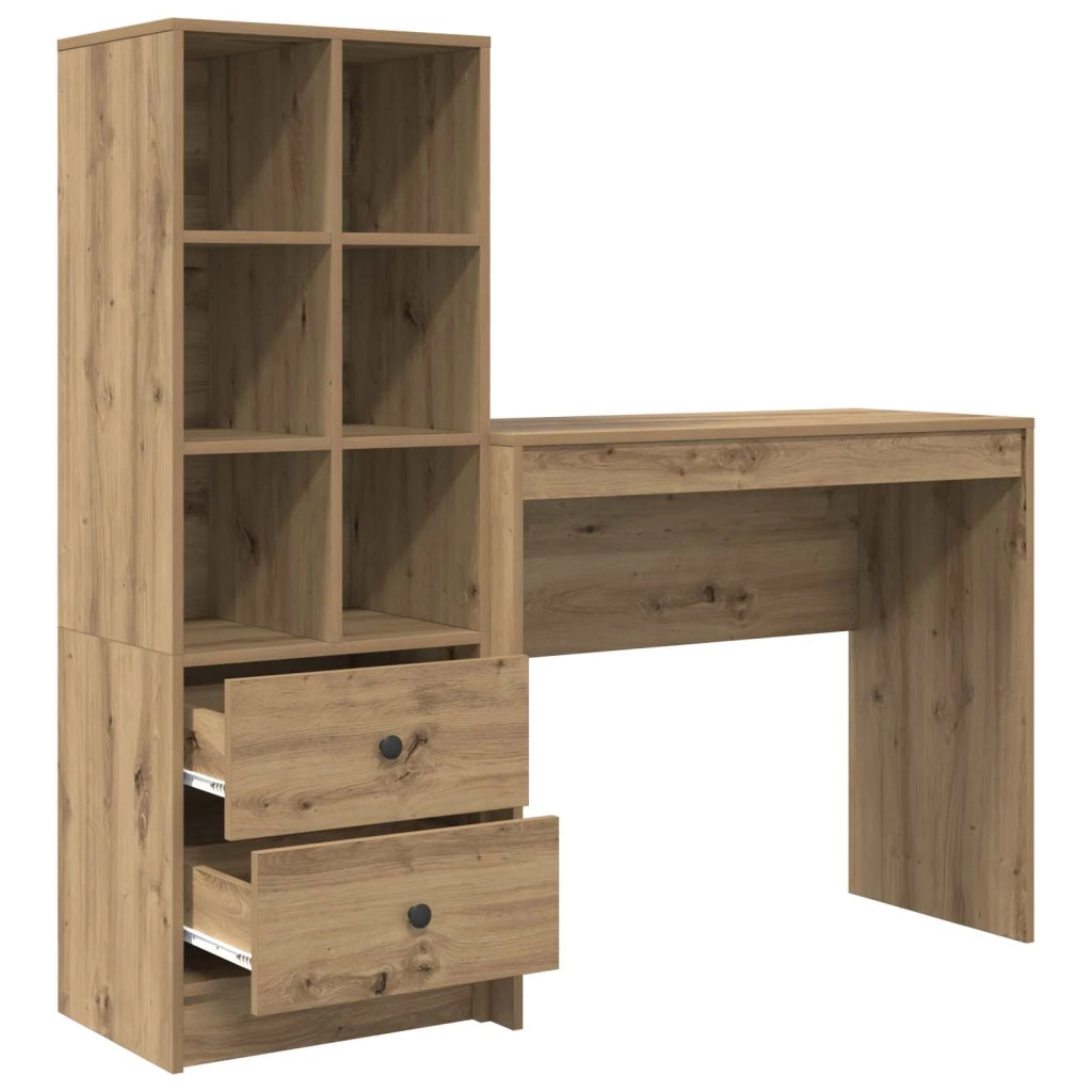 Scrivania | Tavolo da Ufficio con cassetto con lo scaffale 2 pz Rovere artigianale