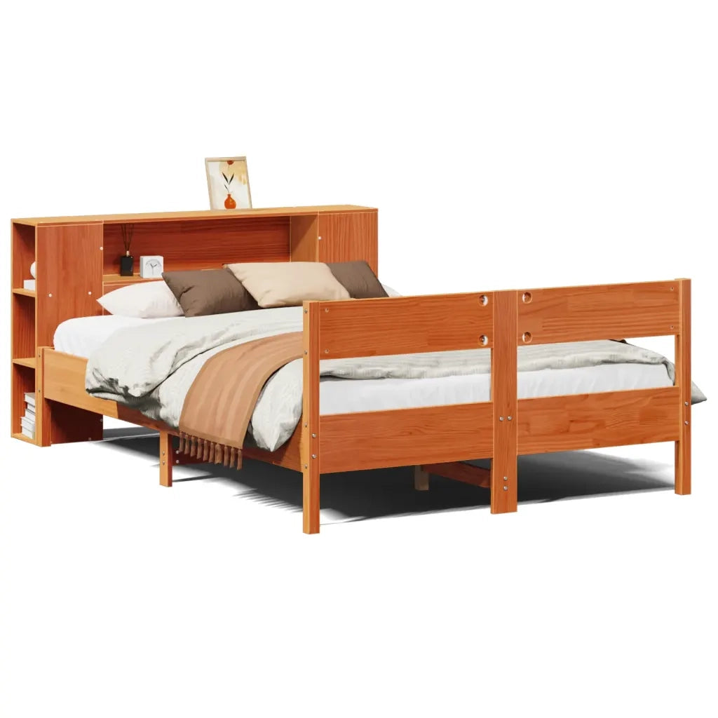Letto Libreria senza Materasso Marrone Cera 140x200 cm in Pino 3322950