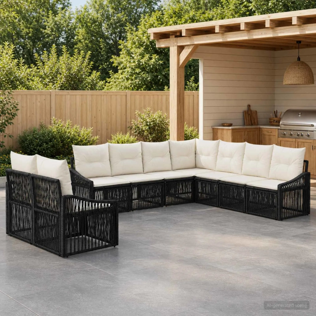 Set Divano da Giardino 9 pz Nero polyrattan 3436045