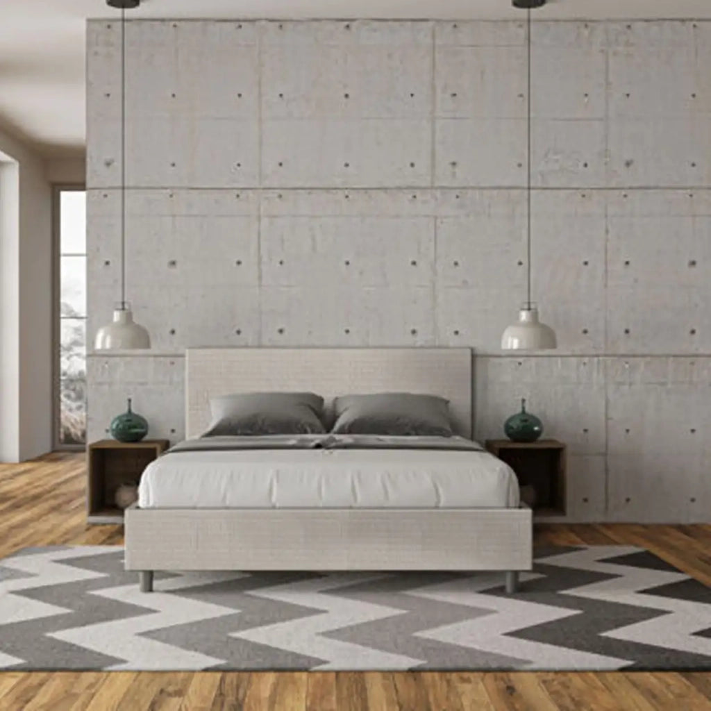 Letto matrimoniale con rete imbottito 160x200 tessuto Labirinto 1 bianco Adele