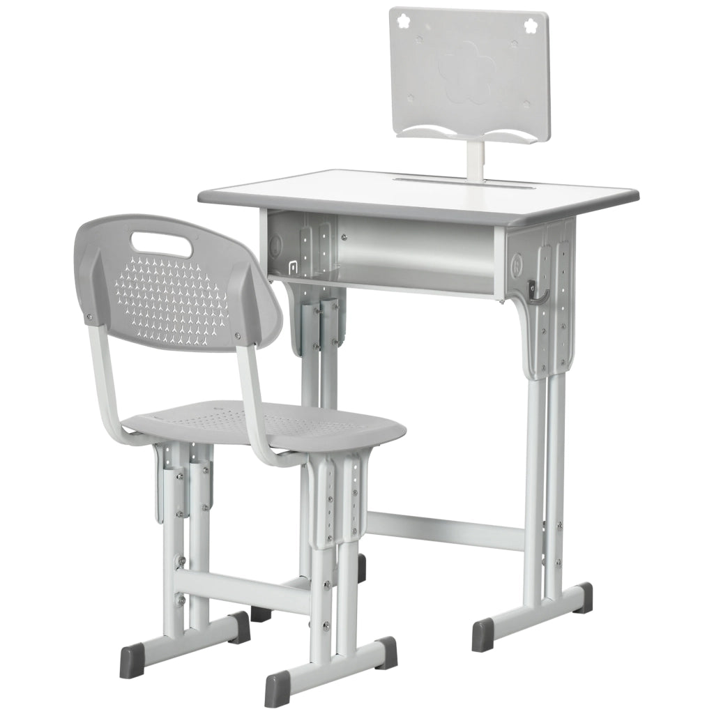 Scrivania Bambini con Sedia Regolabile e Luce LED ¨C zephmum ¨C Grigio, Acciaio e MDF, 100x50x75 cm
