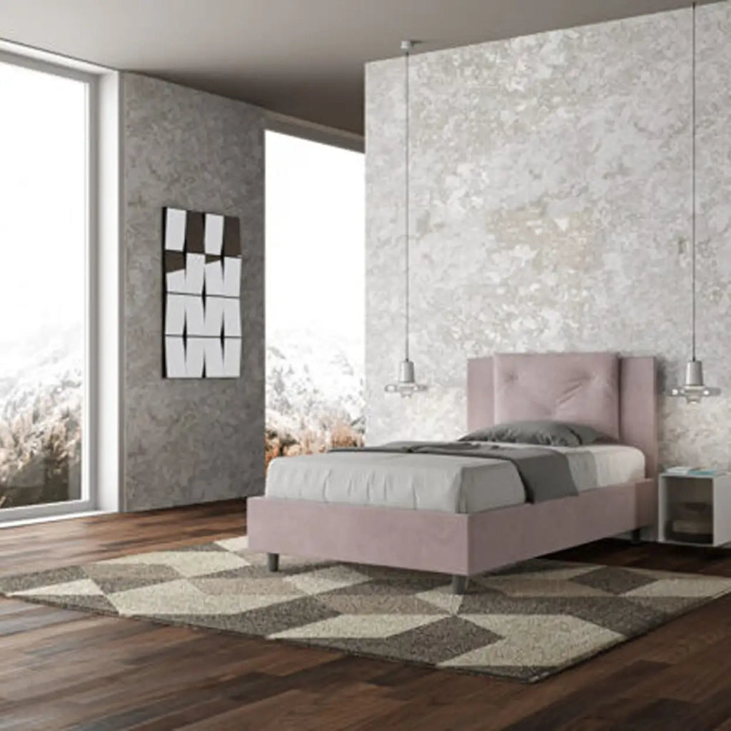 Letto una piazza e mezza contenitore imbottito 120x210 microfibra glicine Appia