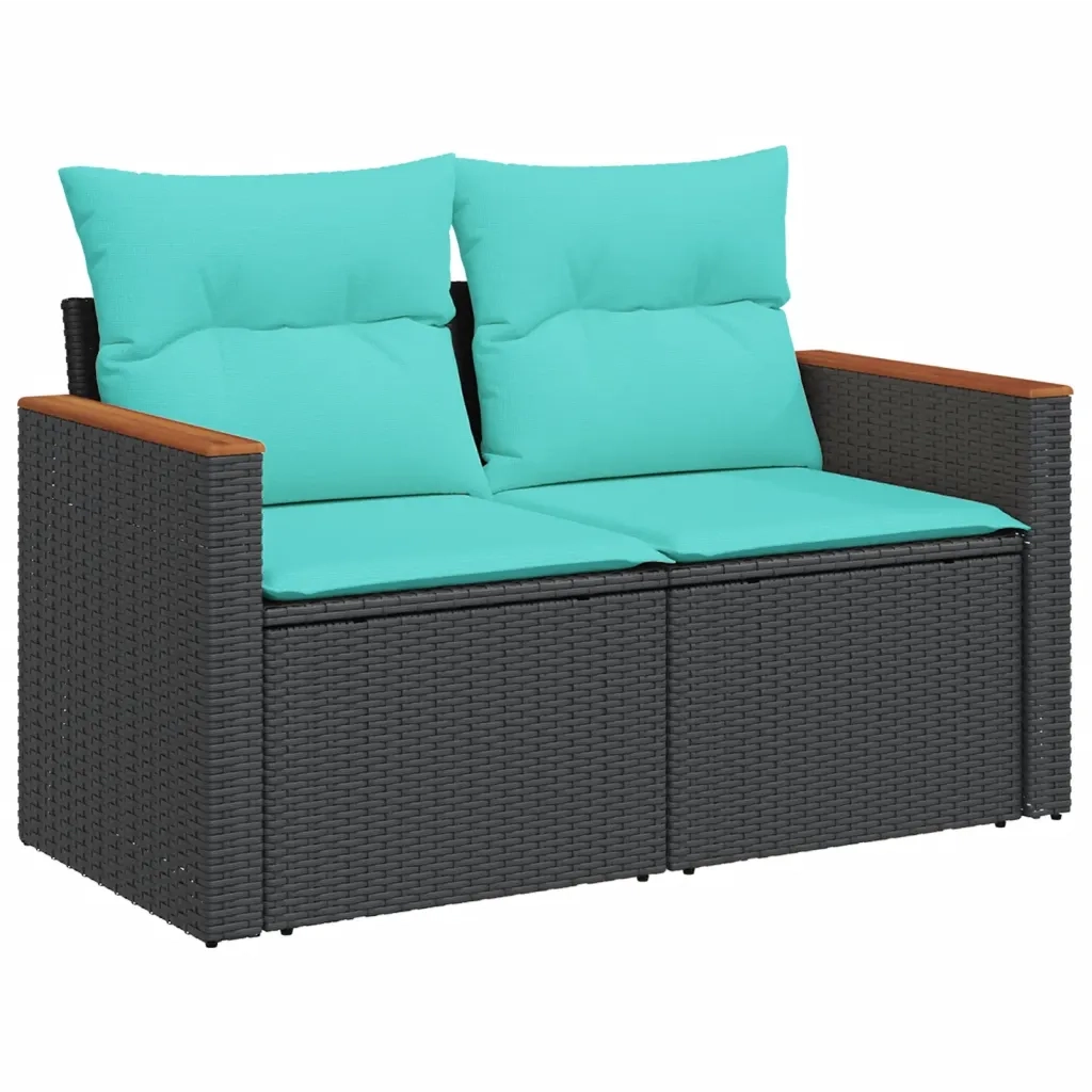 Divano da giardino con cuscini 2 posti nero in polyrattan 366035