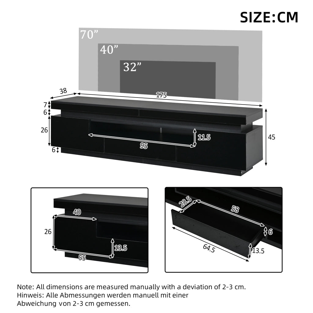 Cassettiera TV nera in truciolato; 175 cm