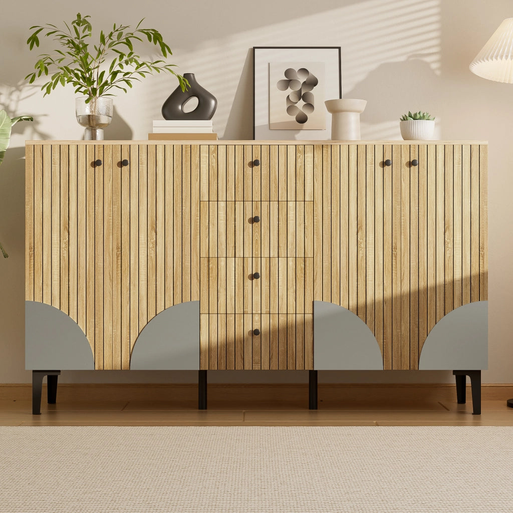 Credenza in Legno 4 Ante e 4 Cassetti 160x36x94 cm Mobile Contenitore Design Minimalista