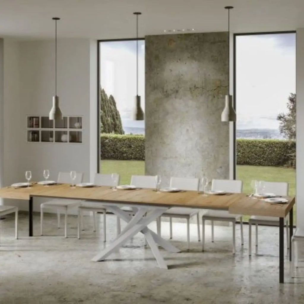 Tavolo allungabile 120/380x90 cm Volantis colore quercia natura gambe bianche