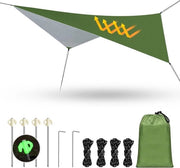Tenda da Campeggio Impermeabile con Oculi 3,4m x 2,6m - Ombrellone Leggero Portatile con 4 Pinne in Alluminio e 4 Guide in Nylon per Pic-Nic, Hammock e Campeggio