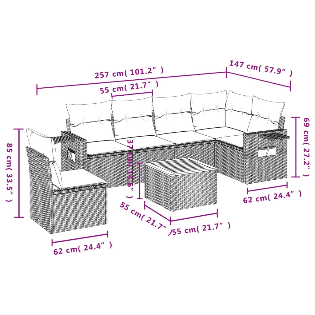 Set Divani da Giardino con Cuscini 7pz Nero Polyrattan 3224586