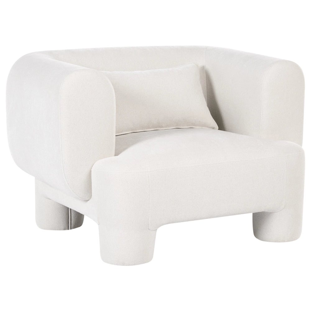 Set da salotto Divano a 3 posti in tessuto bianco morbido e sinuoso Poltrona Loveseat Pouf Stile retrò minimalista