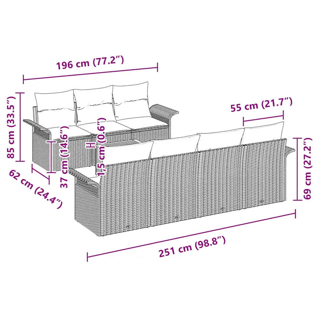 Set Divano da Giardino con cuscino 8 pcs Nero polyrattan 3347285
