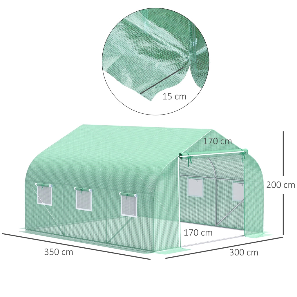 Serra da giardino 3.5x3x2 m con 6 finestre rete e porta a zip ¨C Minimal ¨C verde