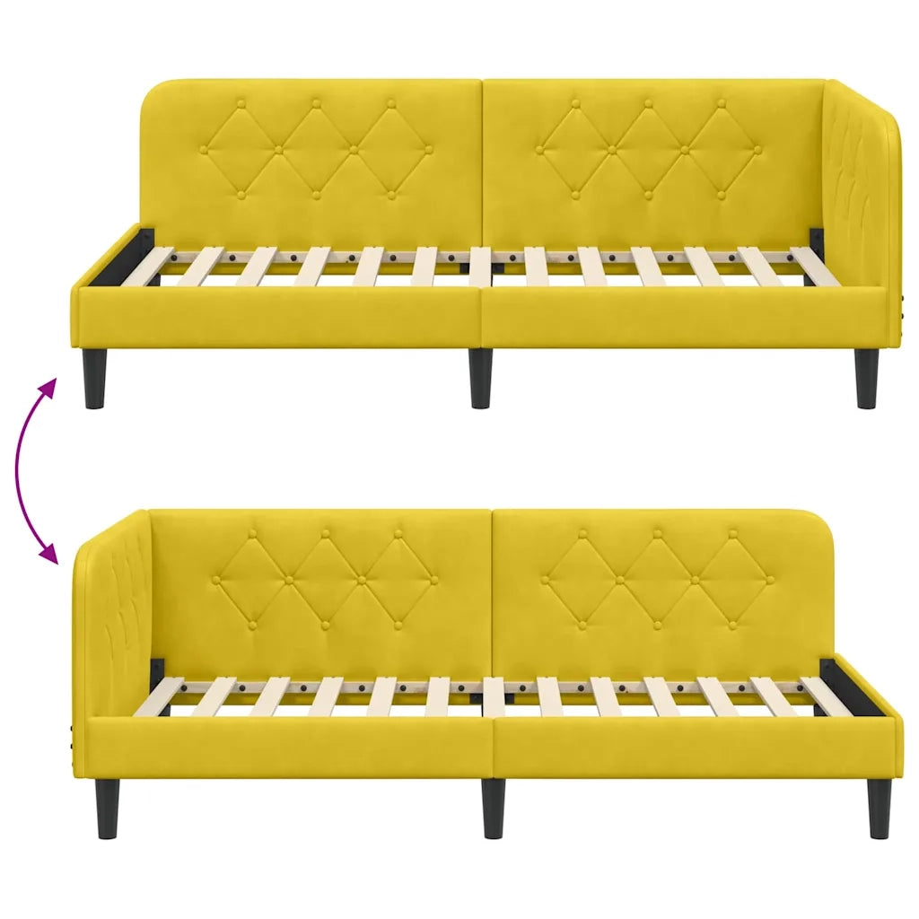 Letto singolo | Letto per adulti | Cornice del letto ad angolo Giallo 90 x 200 cm Velluto