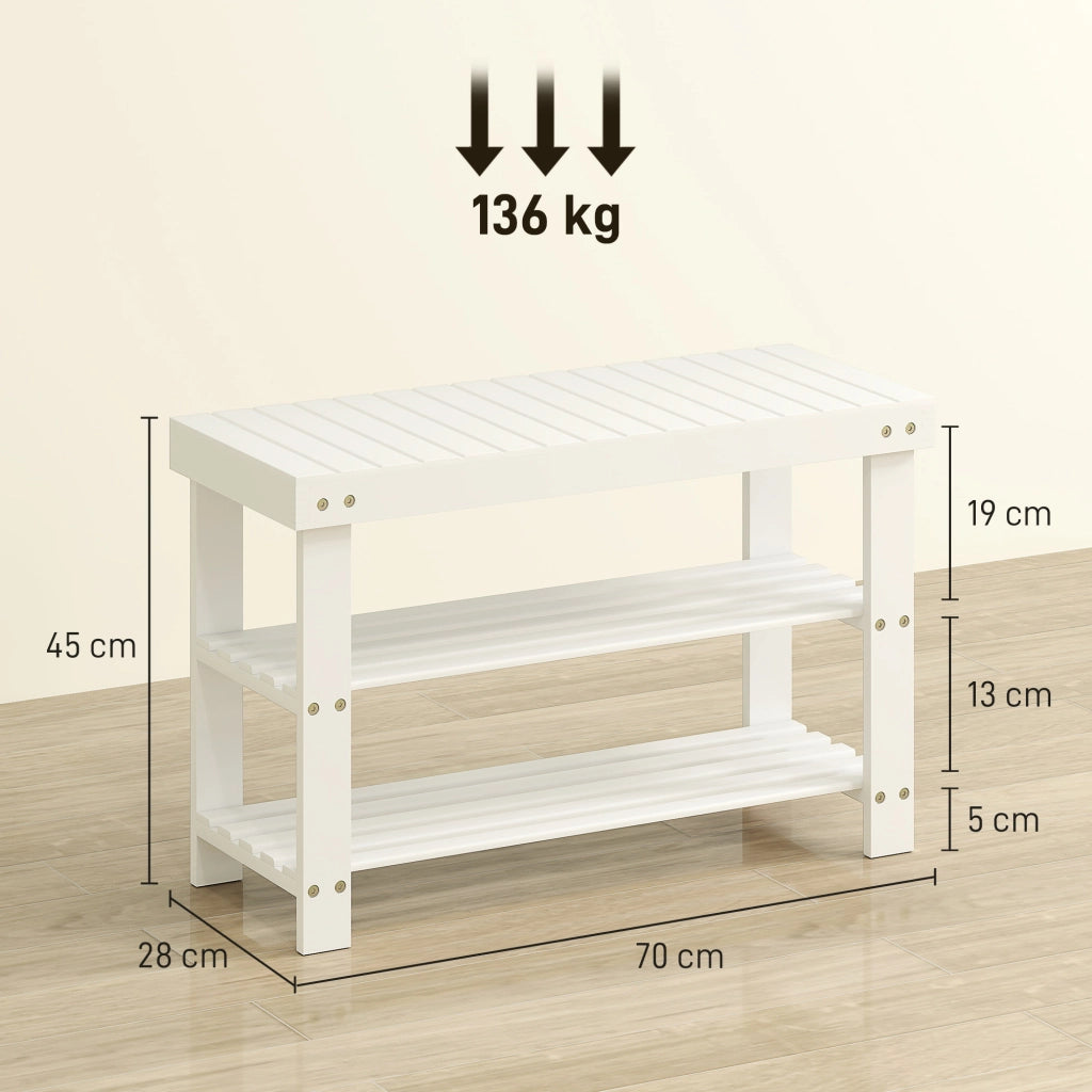 Banco portascarpe in bamb¨´ con seduta e ripiani ¨C Minimal ¨C 70x28x45 cm bianco
