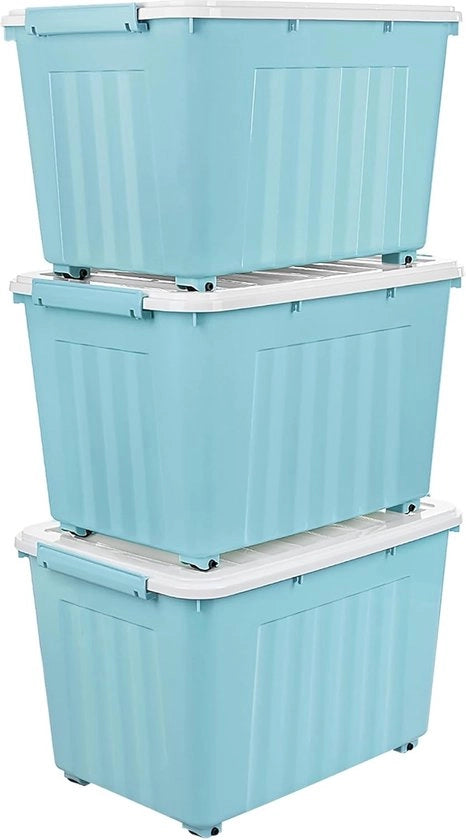 Scatola di Stoccaggio 55L con Coperchio per Casa e Ufficio, Set da 3