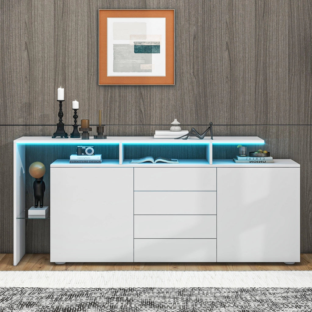 SIDEBOARD Contenitore 160x35x70 cm Bianco con LED e 4 cassetti