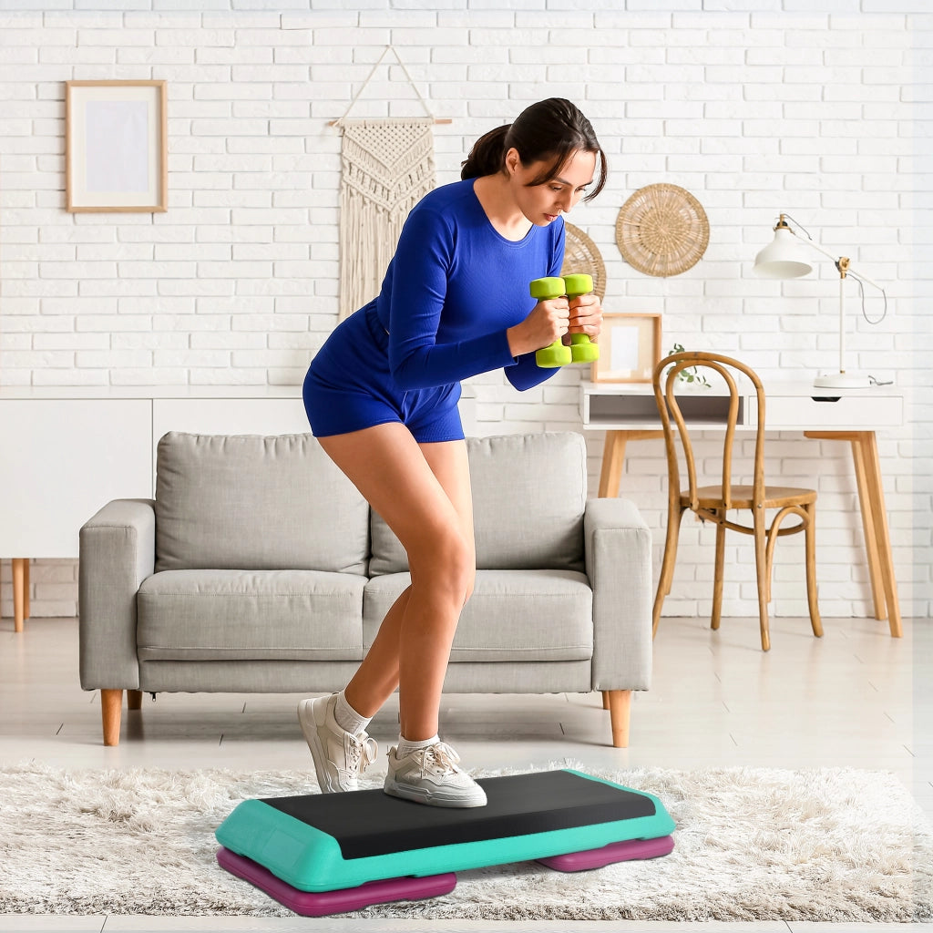 Step Fitness Regolabile ¨C Xylo ¨C 3 Livelli Altezza 10/15/20cm Antiscivolo Nero Verde Viola