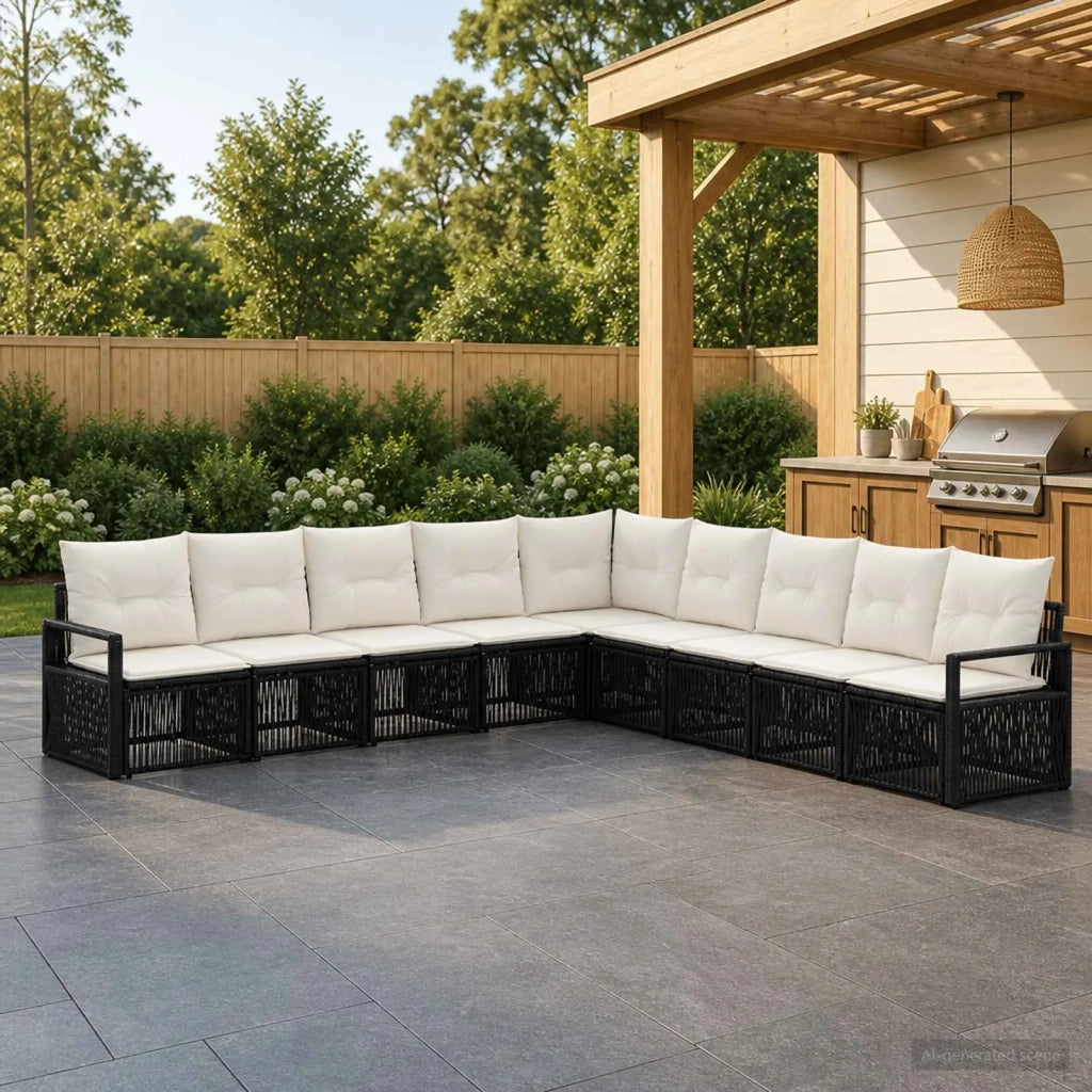 Set Divano da Giardino 9 pz Nero polyrattan 3435733