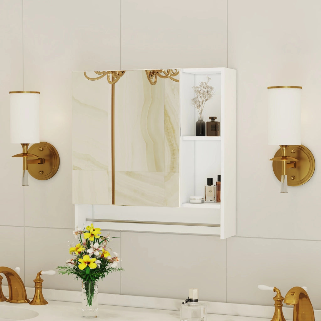 Mobile specchio da bagno bianco in MDF, pensile con ripiani aperti
