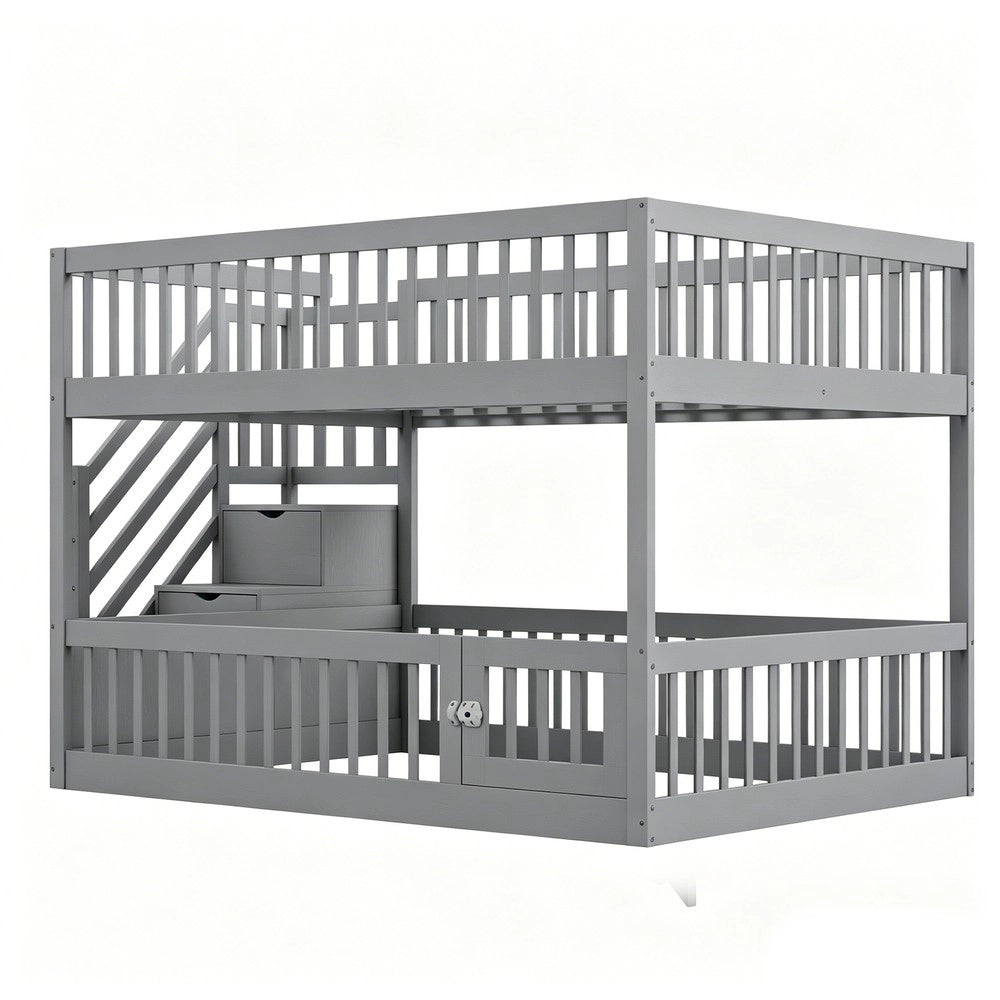 Letto a Castello 140x200 con Cassetti e Scala ¨C MINIMAL ¨C Grigio, Legno