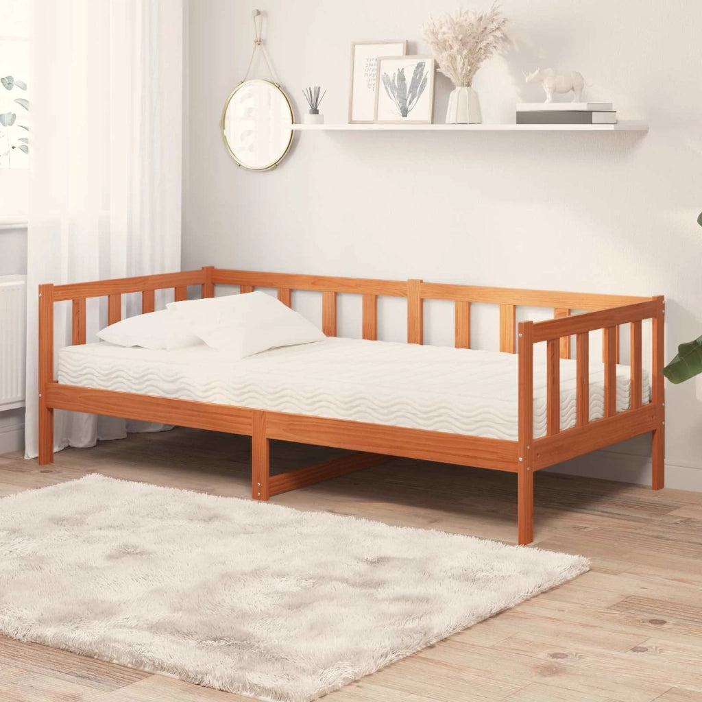 Letto singolo | Letto per adulti | Letto Giorno con materasso Marrone Cera e Bianco 90 x 200 cm