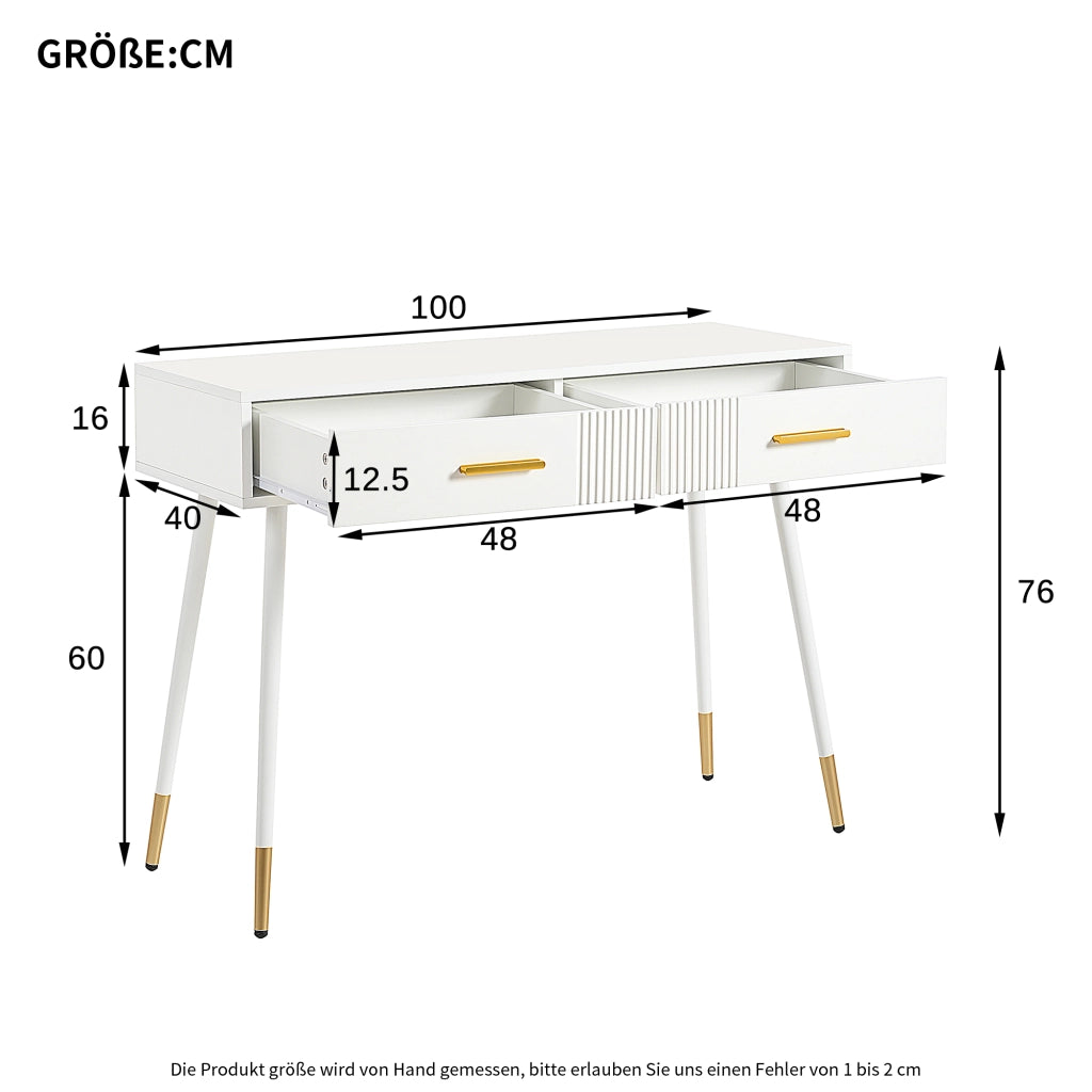TOELETTA/SCRIVANIA 100x40x76 cm Bianca con 2 cassetti in MDF