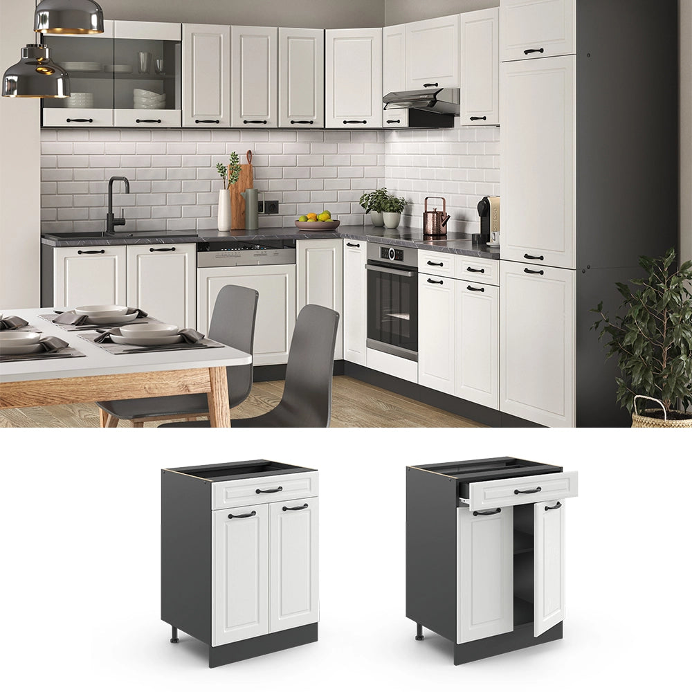 Vicco Mobiletto base per cucina Bianco casa di campagna 60 cm , PL Marmo