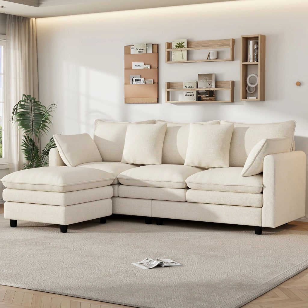 DIVANO angolare 3 posti 212x150x90 cm Chenille Beige con chaise longue