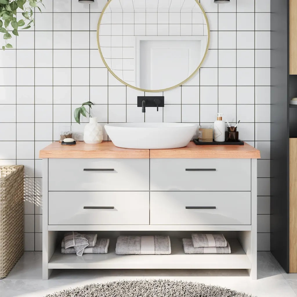 Piano Bagno Marrone 140x60x(2-6) cm Legno Massello Trattato 3156152