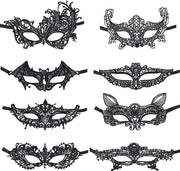 8 pezzi maschera mascherata a metà faccia con angolo veneziano nero