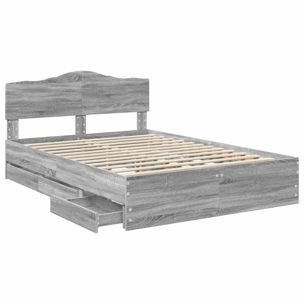 Letto matrimoniale | Letto per adulti | Struttura del letto con cassetto Grigio Sonoma 140 x 200 cm
