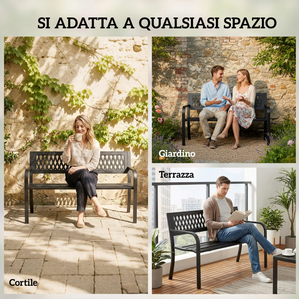 Panchina Giardino 2 Posti con Braccioli ¨C zephmum ¨C Metallo Nero 119x50x75 cm