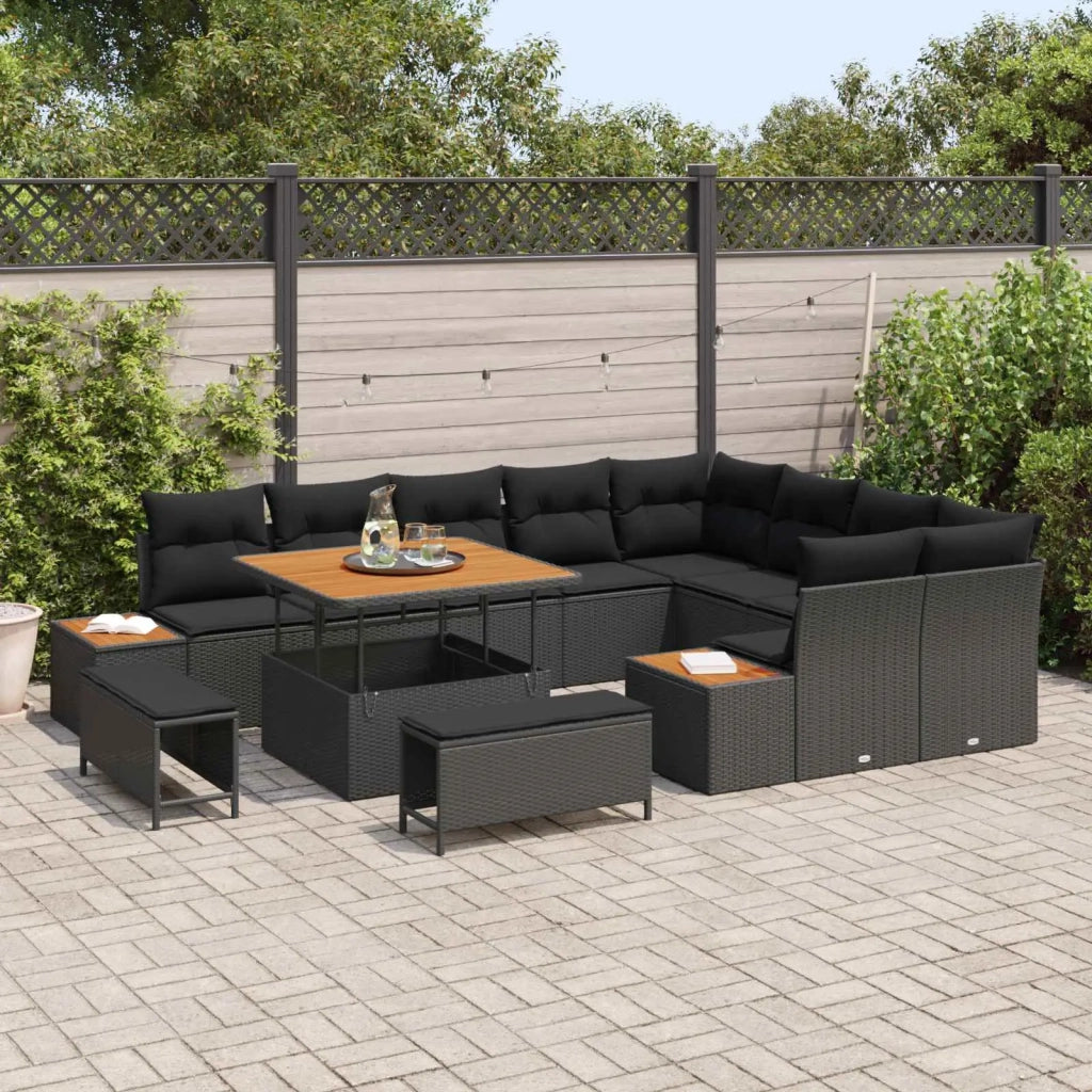 Set Divano da Giardino 12 pcs Nero polyrattan